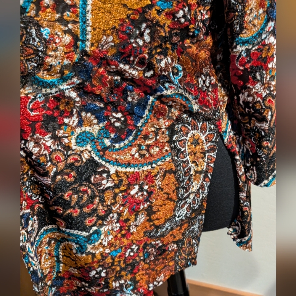 Slinky Brand Women's Velvety Soft Paisley Multi Color Open Front Cardigan Size L - Picture 2 of 8